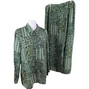 Judith Hart Collection ~Women's Size 16~Green Floral 2pc Dress Blouse/Skirt Long
